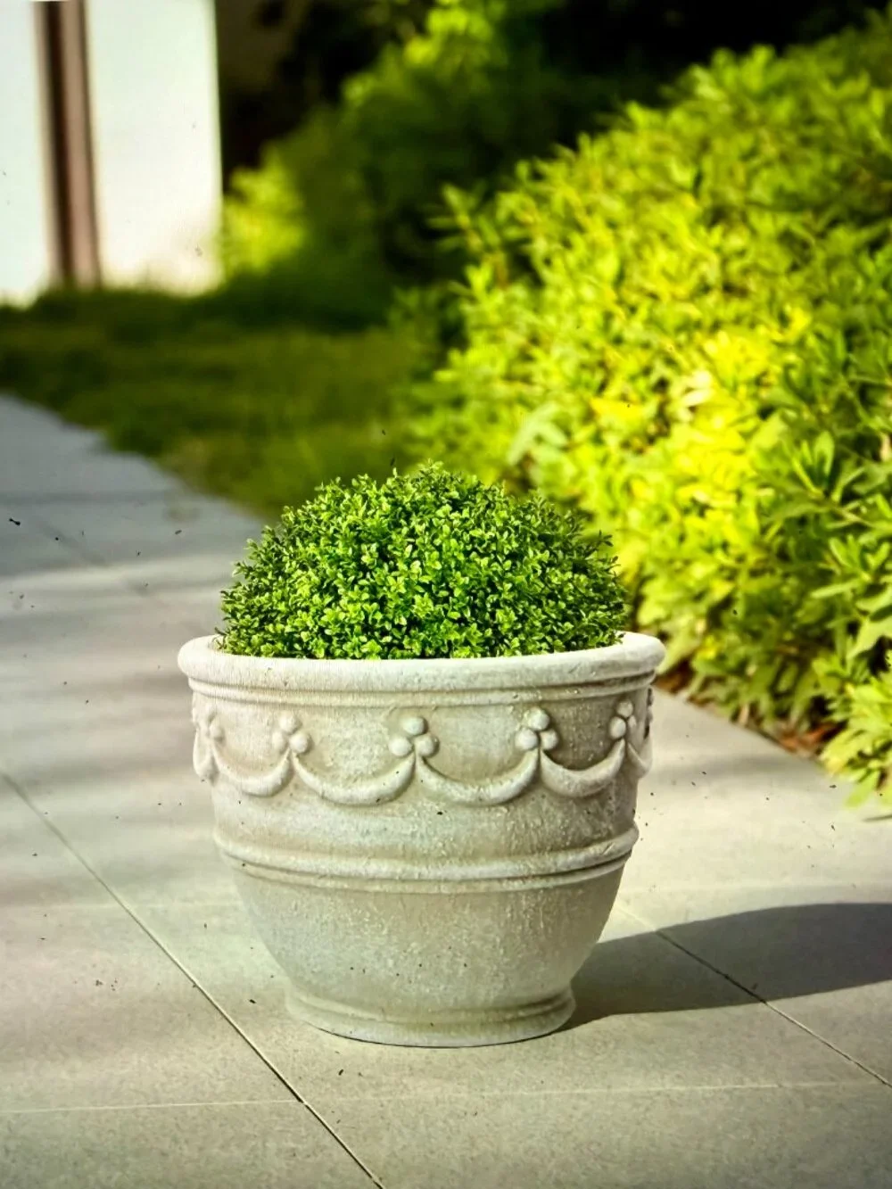Cream Ceramic Planter, Retro Textured & Embossed Plant Pot with Drainage Hole 8